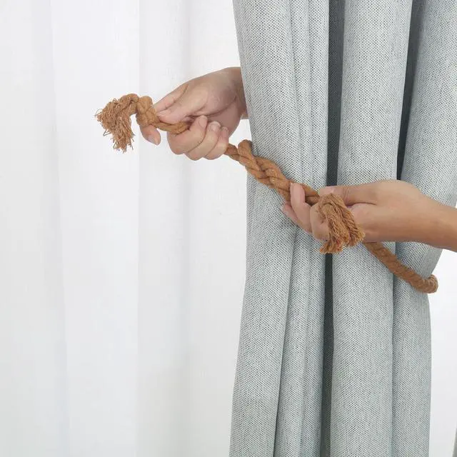 Alt view image 4 of 7 - 4 Pack Curtain Tiebacks 37 Inch Curtain Holdback Window Tie Backs Delicate Decorative Rope Curtain Holdback Holder, Brown