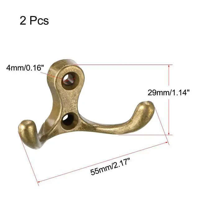 Alt view image 2 of 5 - Dual Prong Coat Hooks Wall Mounted Retro Double Hooks Utility Antique Bronze Hook for Coat Scarf Bag Towel Key Cap Cup Hat 30mm x 55mm x 29mm 2pcs