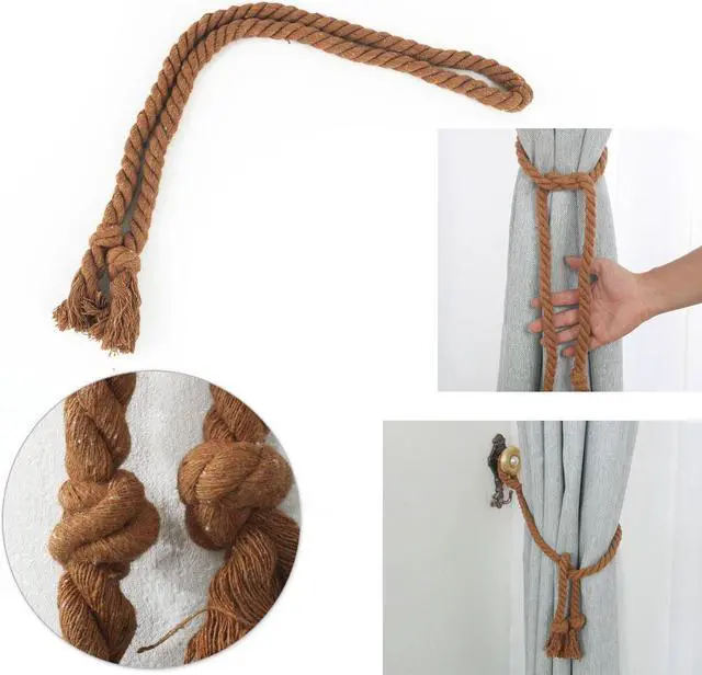 Alt view image 6 of 7 - 4 Pack Curtain Tiebacks 37 Inch Curtain Holdback Window Tie Backs Delicate Decorative Rope Curtain Holdback Holder, Brown
