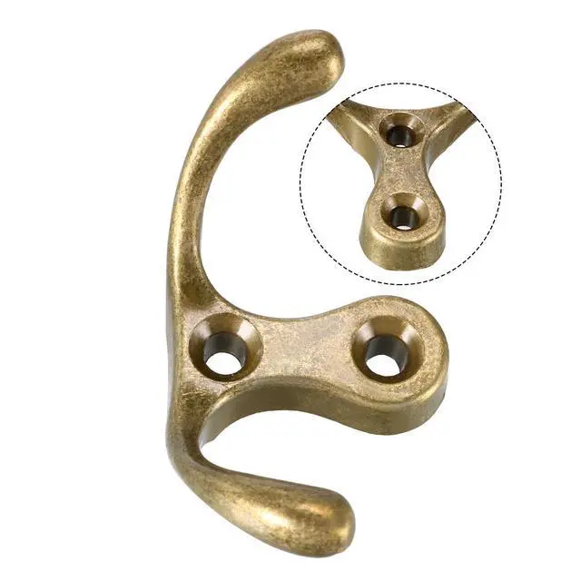 Alt view image 5 of 5 - Dual Prong Coat Hooks Wall Mounted Retro Double Hooks Utility Antique Bronze Hook for Coat Scarf Bag Towel Key Cap Cup Hat 30mm x 55mm x 29mm 2pcs