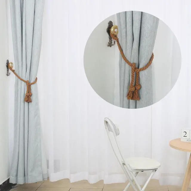 Alt view image 7 of 7 - 4 Pack Curtain Tiebacks 37 Inch Curtain Holdback Window Tie Backs Delicate Decorative Rope Curtain Holdback Holder, Brown