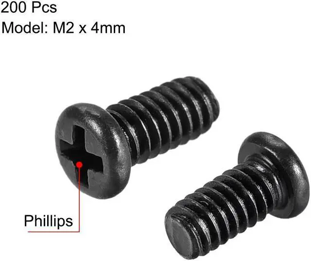 Alt view image 2 of 3 - M2 x 4mm Laptop Notebook Computer Screws Phillips Head Screw Fastener Black 2.8mm Dia Screw Head for IBM HP Dell Lenovo Sony Gateway Acer 200pcs