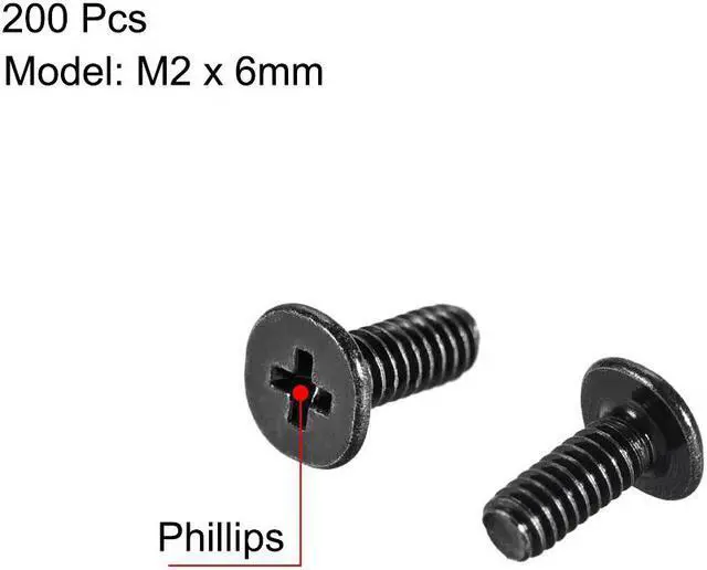 Alt view image 2 of 3 - M2 x 6mm Laptop Notebook Computer Screws Phillips Head Screw Fastener Black 3.8mm Dia Screw Head for IBM HP Dell Lenovo Sony Gateway Acer Samsung 200pcs