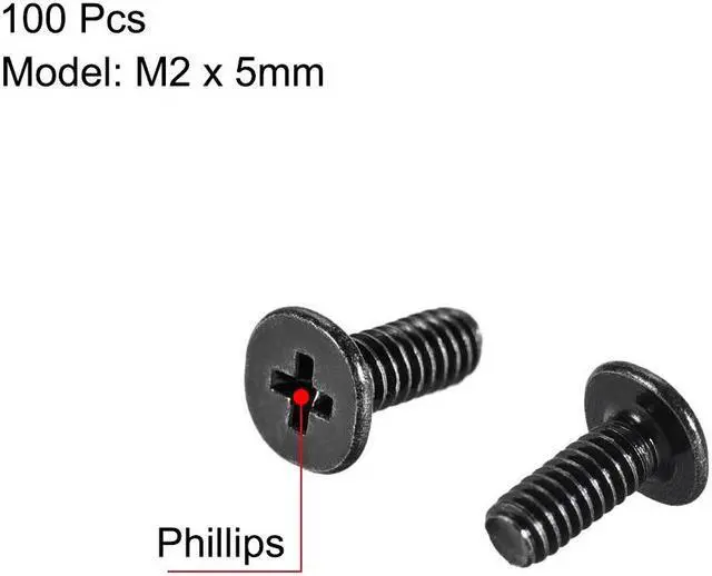 Alt view image 2 of 3 - M2 x 5mm Laptop Notebook Computer Screws Phillips Head Screw Fastener Black 3.8mm Dia Screw Head for IBM HP Dell Lenovo Sony Gateway Acer Samsung 100pcs