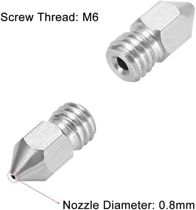 Alt view image 3 of 5 - 0.8mm 3D Printer Nozzle, Fit for MK8, for 1.75mm Filament Stainless Steel 5pcs