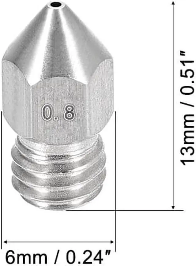 Alt view image 2 of 5 - 0.8mm 3D Printer Nozzle, Fit for MK8, for 1.75mm Filament Stainless Steel 5pcs