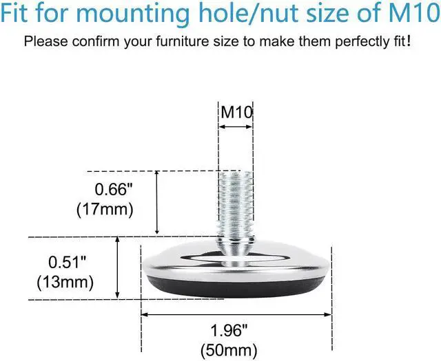 Alt view image 2 of 7 - M10 x 17 x 50mm Leveling Feet Adjustable Floor Protector for Furniture Leg 4pcs