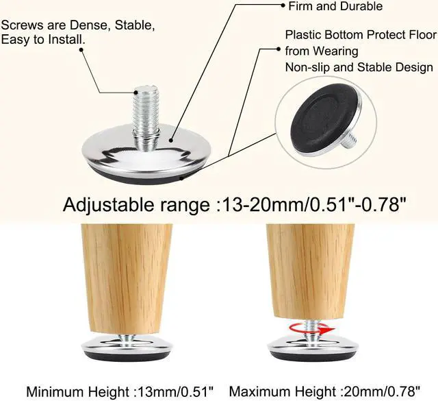 Alt view image 4 of 7 - M10 x 17 x 50mm Leveling Feet Adjustable Floor Protector for Furniture Leg 4pcs