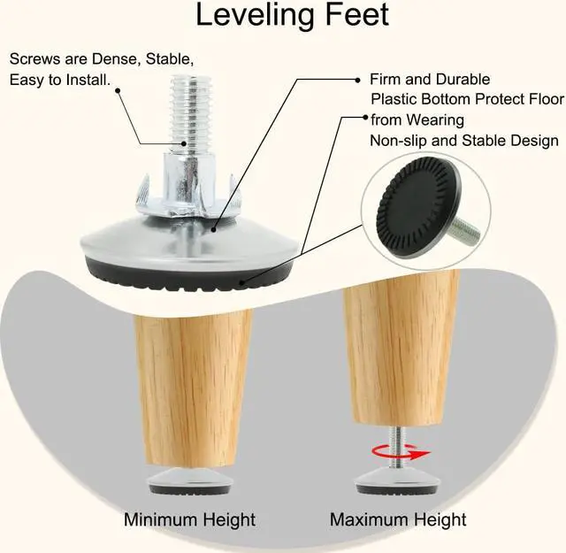 Alt view image 4 of 7 - M10 x 30 x 50mm Furniture Glide Leveling Feet Leg Floor Protector w T-nuts 4pcs