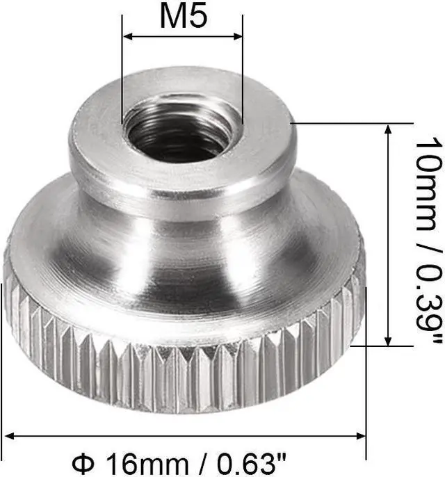 Alt view image 3 of 3 - Knurled Thumb Nuts - M5 Round Knobs with 304 Stainless Steel - 4 Pcs
