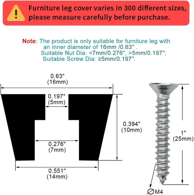 Alt view image 2 of 7 - 8pcs Rubber Feet Bumper Buffer Feet Furniture Table Cabinet Leg Pads Anti-slip with Metal Washer and Screws, D16x14xH10mm