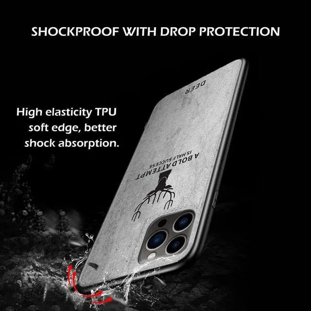 Alt view image 4 of 6 - Luxury Soft Texture Deer Patterned TPU Cloth Case for iPhone 13 Pro (Red)