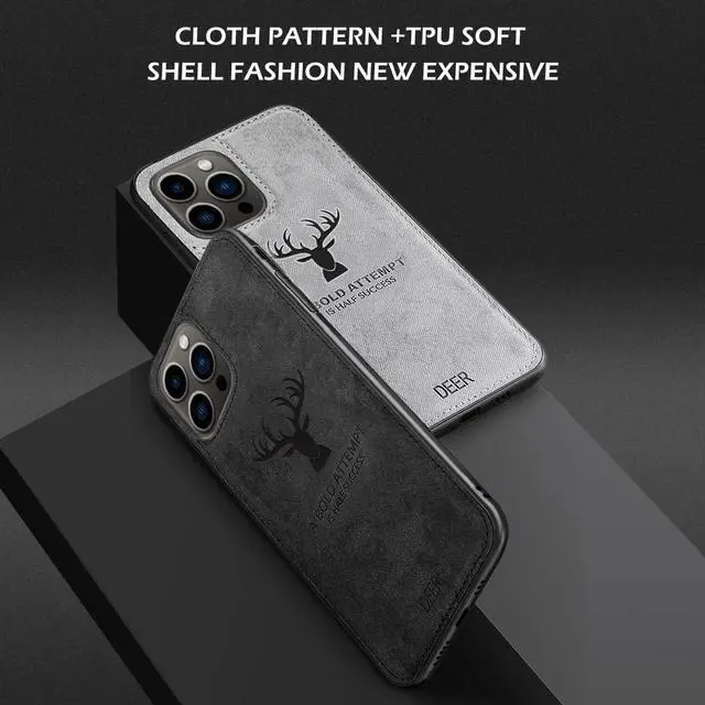 Alt view image 3 of 6 - Luxury Soft Texture Deer Patterned TPU Cloth Case for iPhone 13 Pro (Red)