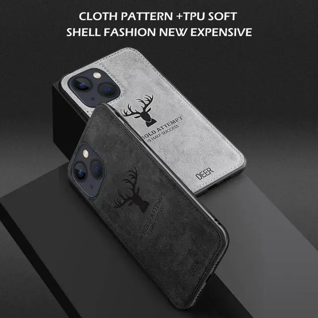 Alt view image 3 of 6 - Luxury Soft Texture Deer Patterned TPU Cloth Case for iPhone 13 (Black)