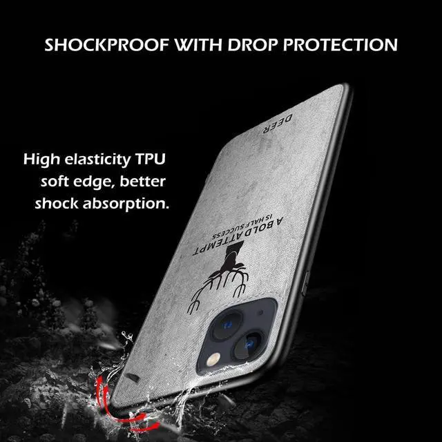 Alt view image 4 of 6 - Luxury Soft Texture Deer Patterned TPU Cloth Case for iPhone 13 (Black)
