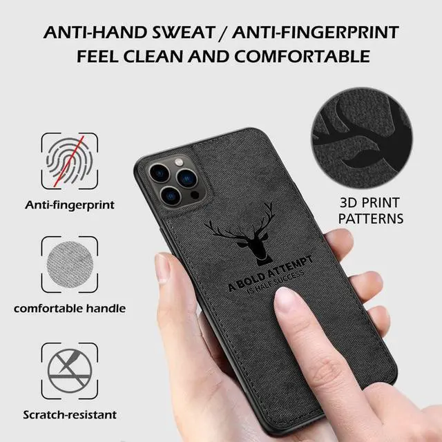 Alt view image 6 of 6 - Luxury Soft Texture Deer Patterned TPU Cloth Case for iPhone 13 (Black)