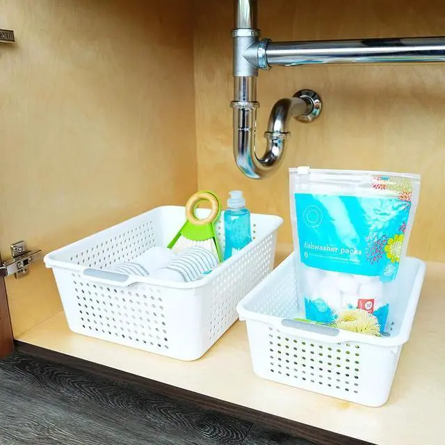 Alt view image 5 of 7 - madesmart Classic Medium Storage Basket - White | CLASSIC COLLECTION | Multi-Purpose Organizer | Soft-grip Dots and Non-slip Feet | BPA-Free