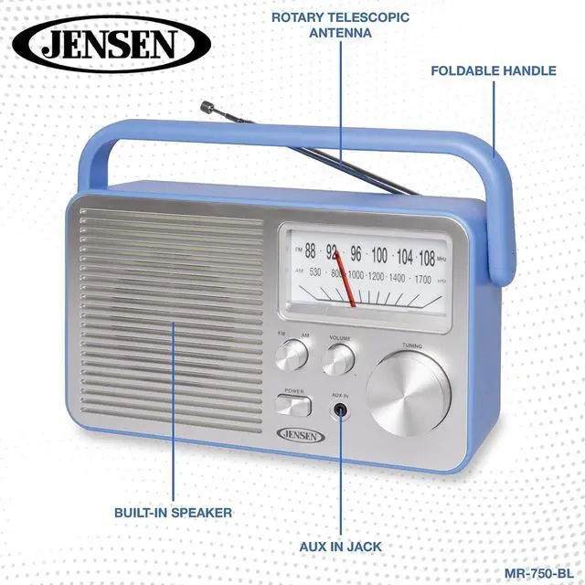 Alt view image 7 of 8 - Jensen MR-750BL Blue Portable AM/FM Radio