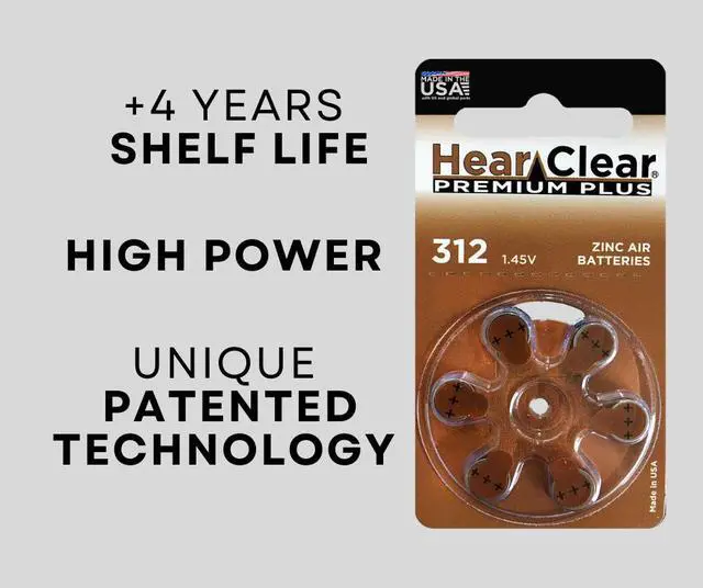 Alt view image 3 of 7 - HearClear Size 312 Zinc Air 1.45V Hearing Aid Batteries Brown Tab (60 Pack)