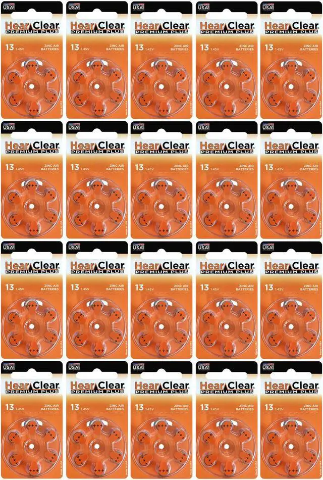 Main image of HearClear Size 13 PR48 Zinc Air Hearing Aid Batteries Orange Tab (120 Pack)