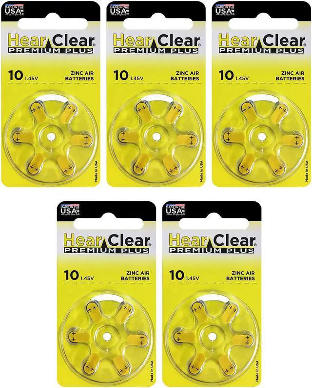 Main image of Hear Clear Size 10 PR230 Hearing Aid Batteries Yellow Tab (30 Batteries)