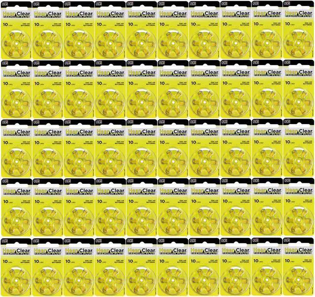 Main image of HearClear Size 10 Zinc Air 1.45V Hearing Aid Batteries Yellow Tab (300 Pack)