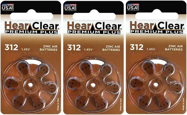 Main image of HearClear Size 312 Zinc Air 1.45V Hearing Aid Batteries Brown Tab (18 Pack)