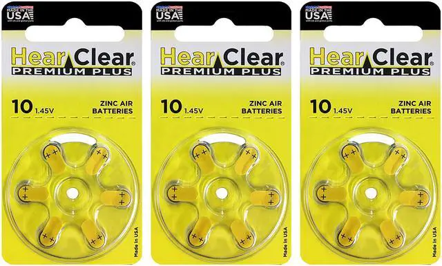 Main image of Hear Clear Size 10 PR230 Hearing Aid Batteries Yellow Tab (18 Batteries)