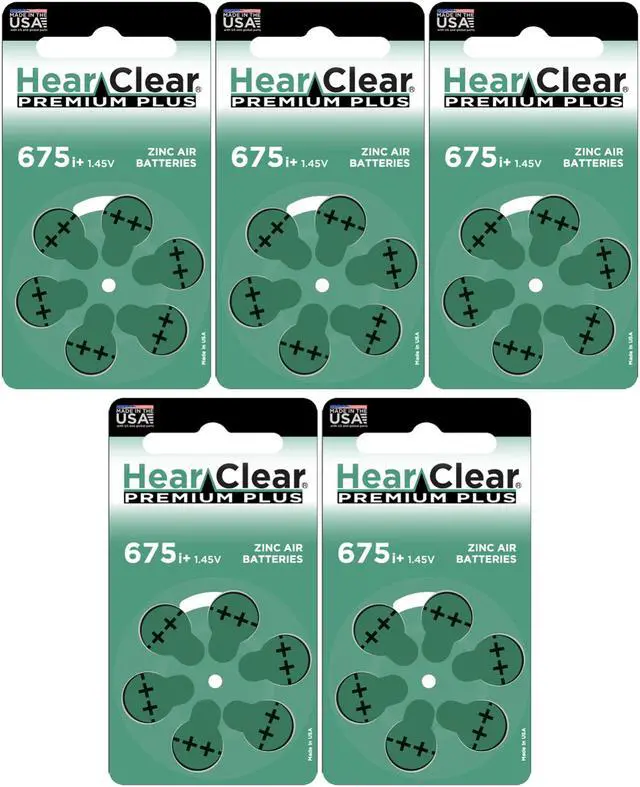 Main image of HearClear Size 675P Cochlear Implant Hearing Aid Batteries GREEN TAB (30 Pack)