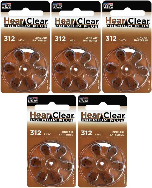 Main image of HearClear Size 312 Zinc Air 1.45V Hearing Aid Batteries Brown Tab (30 Batteries)