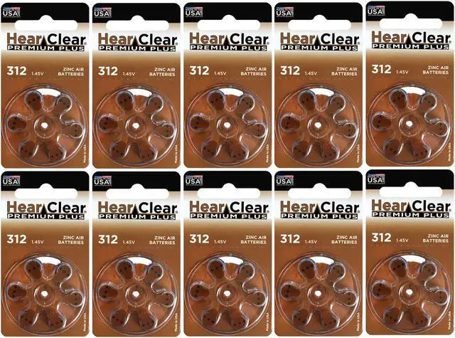 Main image of HearClear Size 312 Zinc Air 1.45V Hearing Aid Batteries Brown Tab (60 Pack)