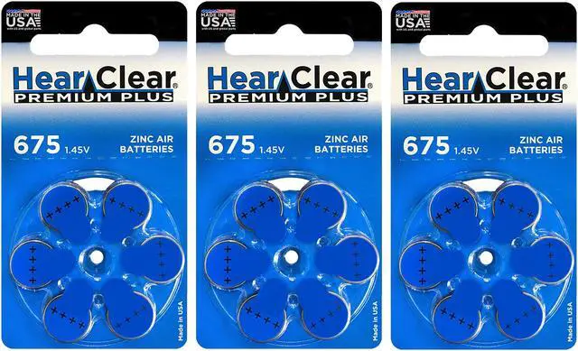 Main image of HearClear Size 675 Zinc Air 1.45V Hearing Aid Batteries Blue Tab (18 Pack)