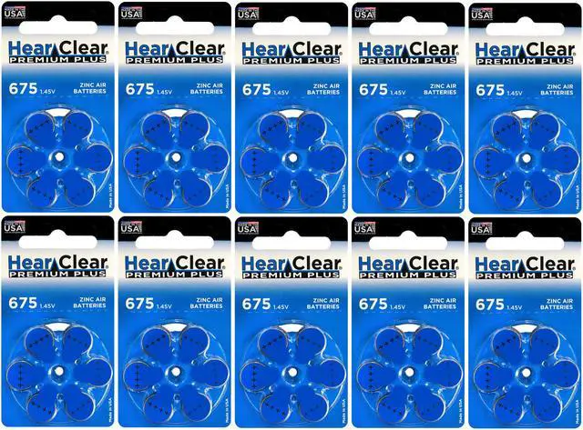Main image of Hear Clear Size 675 PR44 Hearing Aid Batteries Blue Tab (60 Batteries)