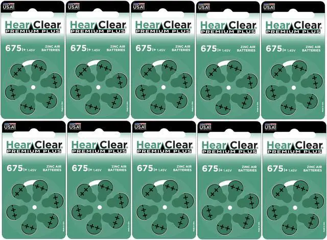 Main image of HearClear Size 675P Cochlear Implant Hearing Aid Batteries Green Tab (60 Batteries)