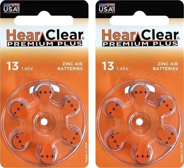 Main image of Hear Clear Size 13 PR48 Hearing Aid Batteries Orange Tab (12 Batteries)