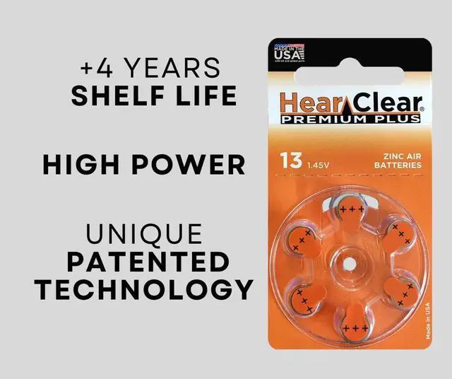 Alt view image 4 of 7 - Hear Clear Size 13 PR48 Hearing Aid Batteries Orange Tab (12 Batteries)