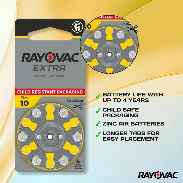 Alt view image 2 of 7 - Rayovac Size 10 No Mercury Zinc Air Hearing Aid Batteries - 6 batteries