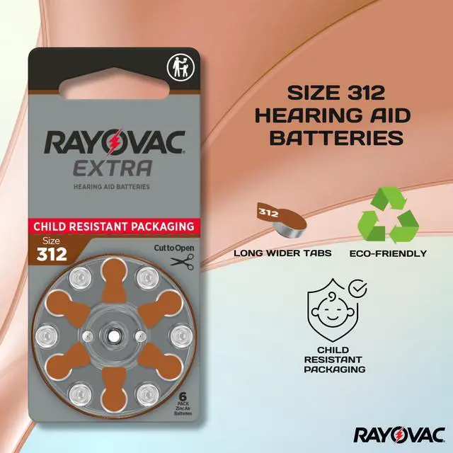 Alt view image 3 of 7 - Rayovac Size 312 No Mercury Zinc Air Hearing Aid Batteries - 6 batteries