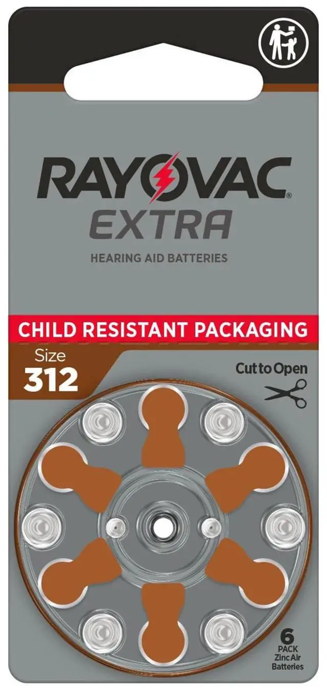 Main image of Rayovac Size 312 No Mercury Zinc Air Hearing Aid Batteries - 6 batteries