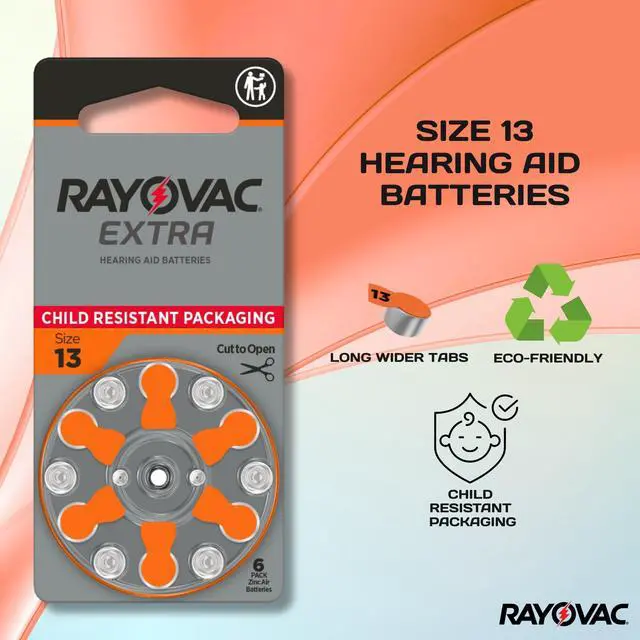 Alt view image 3 of 7 - Rayovac Size 13 No Mercury Zinc Air Hearing Aid Batteries - 6 batteries