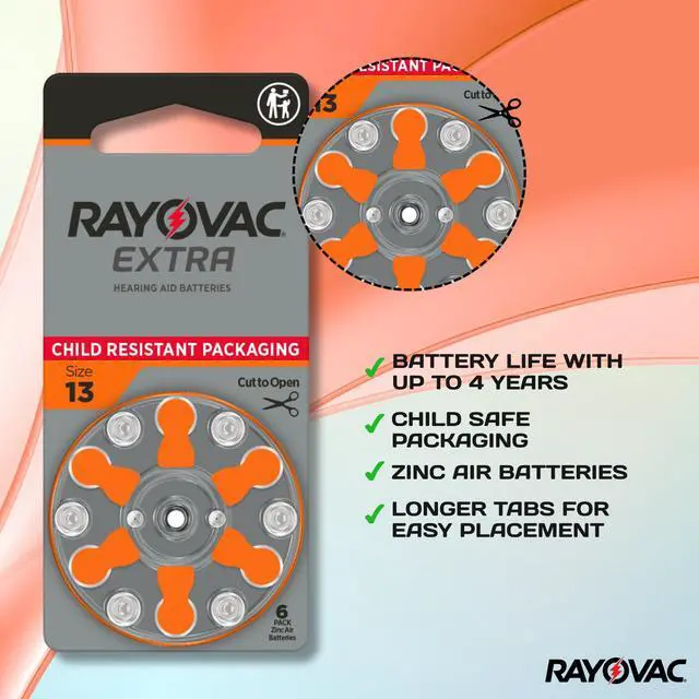 Alt view image 2 of 7 - Rayovac Size 13 No Mercury Zinc Air Hearing Aid Batteries - 6 batteries