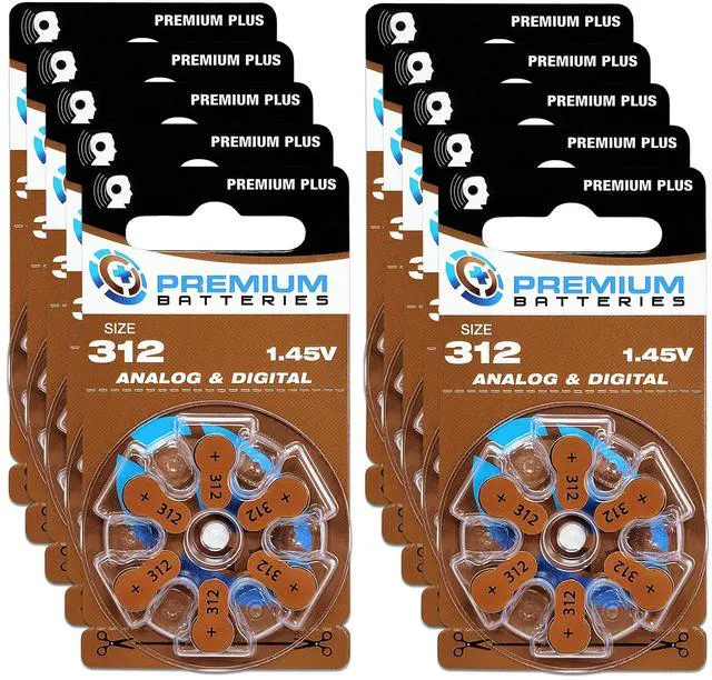 Main image of Premium Batteries Size 312 Premium Plus Zinc Air Hearing Aid Batteries 1.45V (60 pcs)