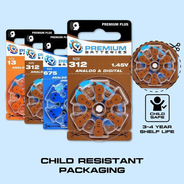 Alt view image 4 of 5 - Premium Batteries Size 312 Premium Plus Zinc Air Hearing Aid Batteries 1.45V (60 pcs)