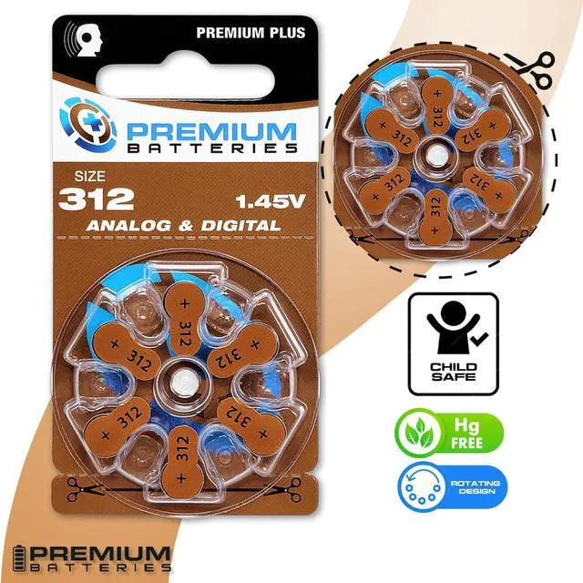 Alt view image 3 of 5 - Premium Batteries Size 312 Premium Plus Zinc Air Hearing Aid Batteries 1.45V (60 pcs)