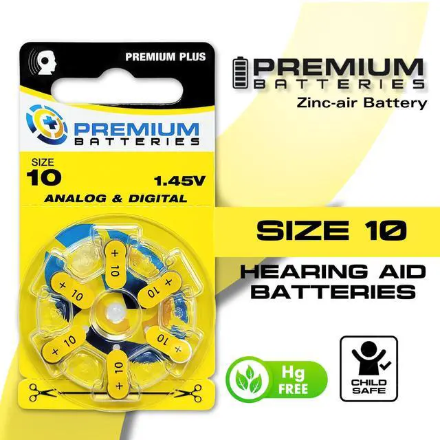 Alt view image 3 of 6 - Premium Batteries Size 10 Premium Plus Zinc Air Hearing Aid Batteries 1.45V (60 pcs)
