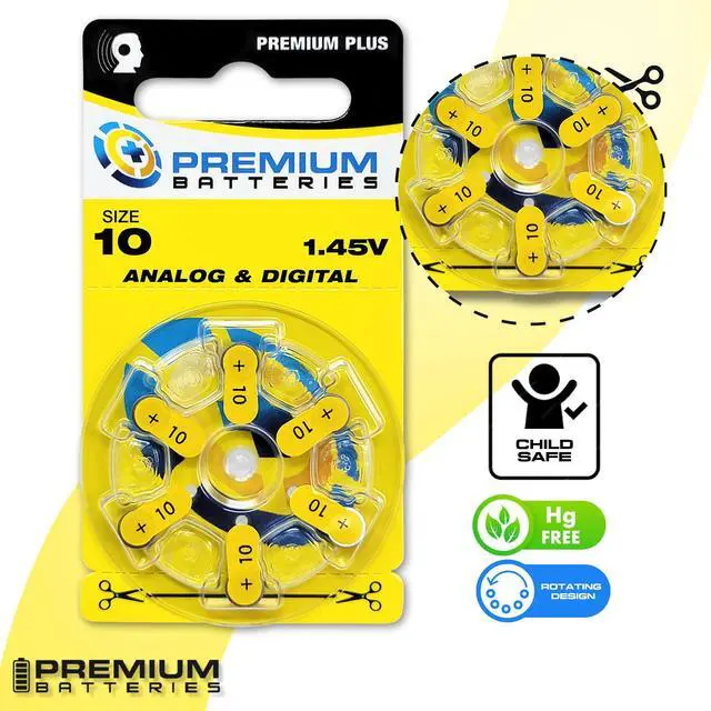 Alt view image 4 of 6 - Premium Batteries Size 10 Premium Plus Zinc Air Hearing Aid Batteries 1.45V (60 pcs)