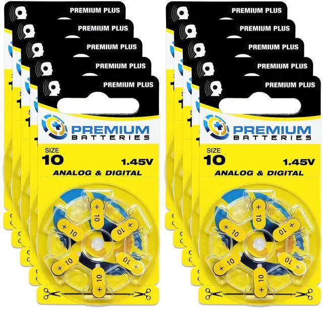 Main image of Premium Batteries Size 10 Premium Plus Zinc Air Hearing Aid Batteries 1.45V (60 pcs)