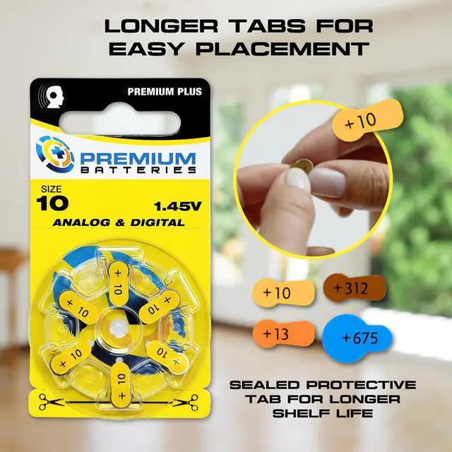 Alt view image 5 of 6 - Premium Batteries Size 10 Premium Plus Zinc Air Hearing Aid Batteries 1.45V (60 pcs)