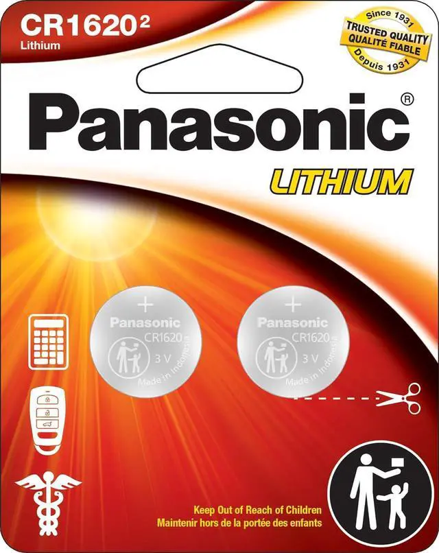 Main image of Panasonic CR1620 3.0 Volt Long Lasting Lithium Coin Cell Batteries in Child Resistant, Standards Based Packaging, 2-Battery Pack