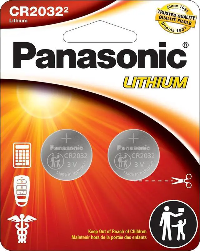 Main image of Panasonic CR2032 3.0 Volt Long Lasting Lithium Coin Cell Batteries in Child Resistant, Standards Based Packaging, 2-Battery Pack